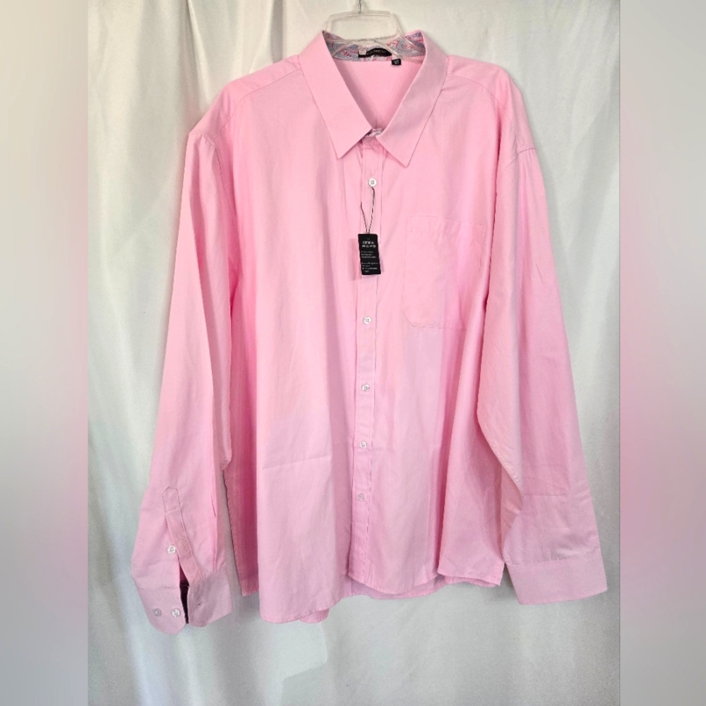 Hisdern Pink Dress Shirt with Contrasting collar /Cuffs Large Size 4XL